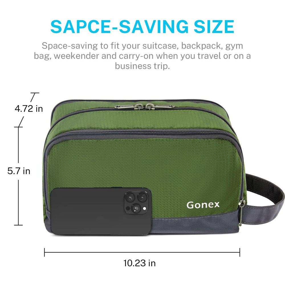 Gonex Travel Toiletry Bag olive green side pocket highlights organized storage