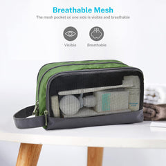 Gonex Travel Toiletry Bag olive green zipper closeup emphasizes durable SBS zippers