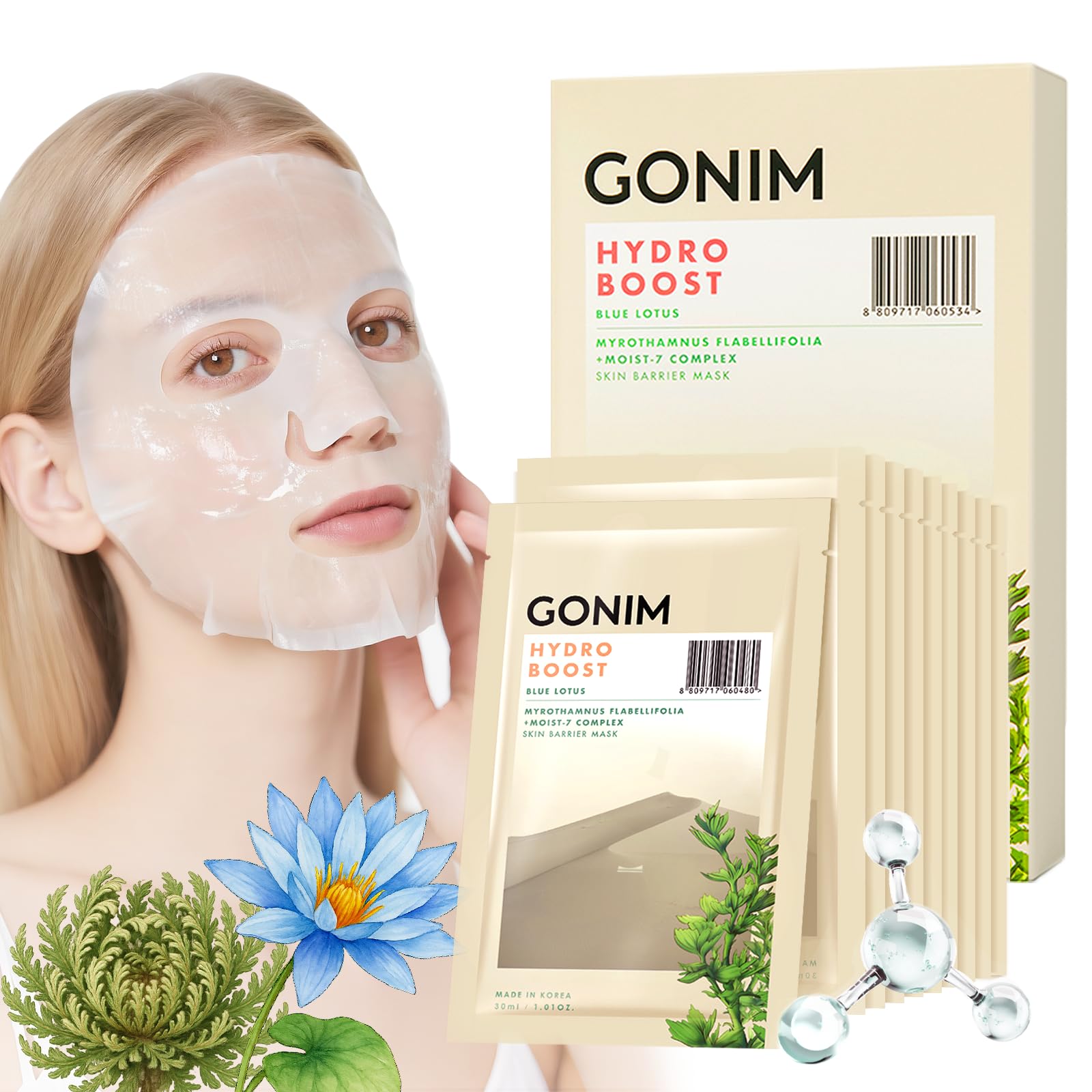 GONIM face-mask hyaluronic-serum-per-sheet delivers deep hydration for daily skincare.