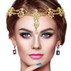 Gonioa head chain crystal detail highlights shimmering stones for formal looks.