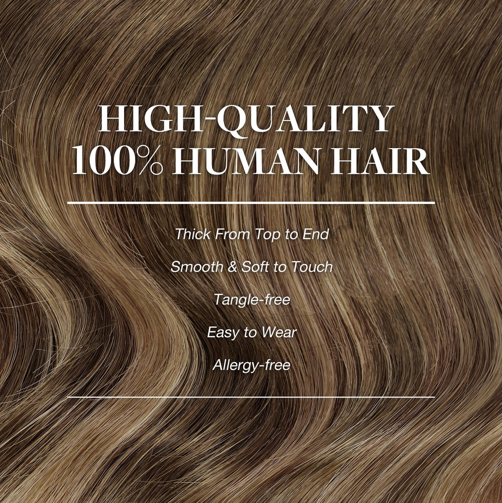 GOO GOO balayage chocolate brown to caramel blonde close-up demonstrates natural shaded highlights.