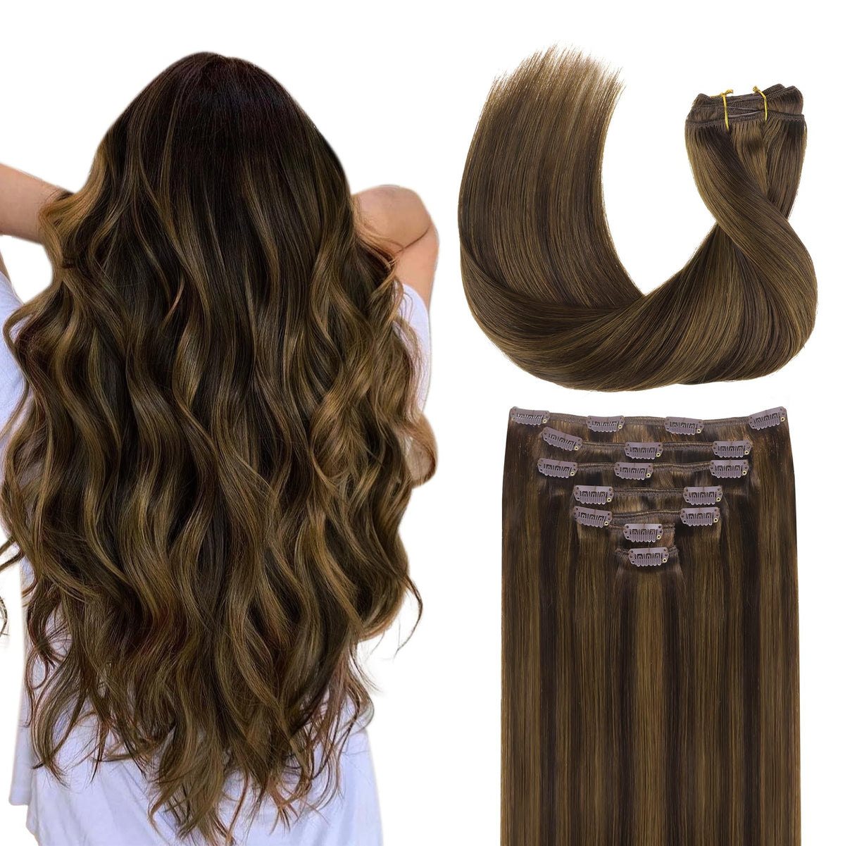 GOO GOO clip-in extensions closeup weft with natural movement and shine.