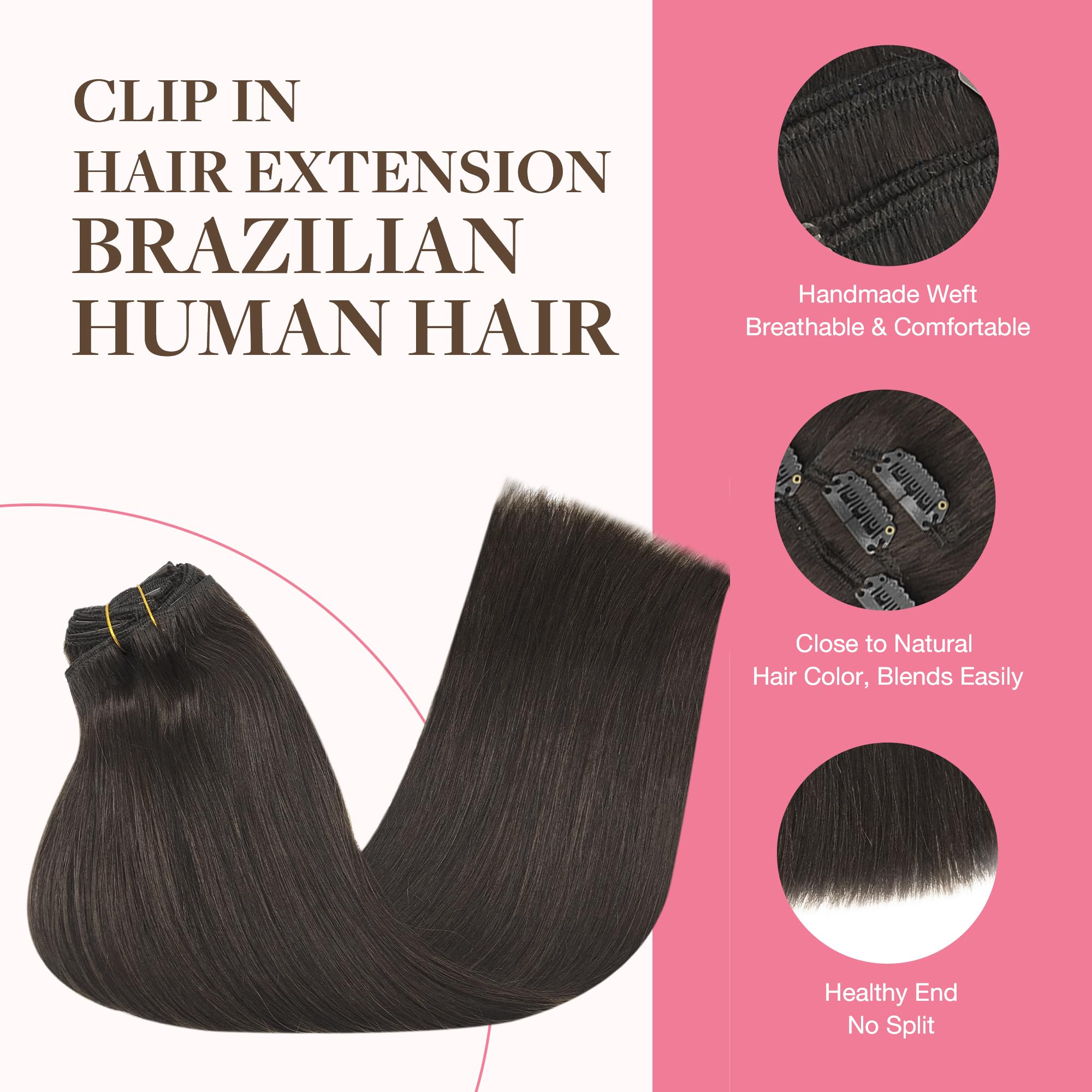 GOO GOO clip-in hair extensions 2 dark brown shade swatch demonstrates natural blending