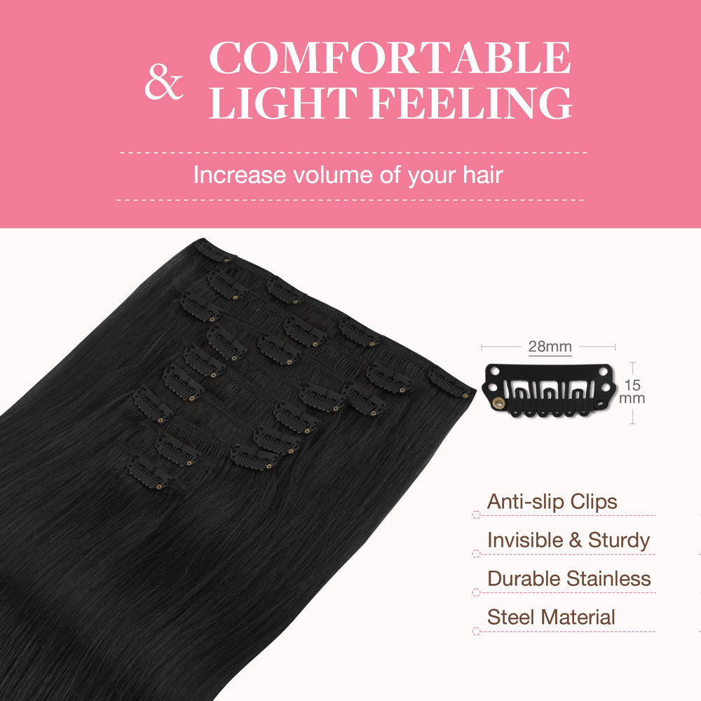 GOO GOO clip in hair extensions full head look for voluminous style.