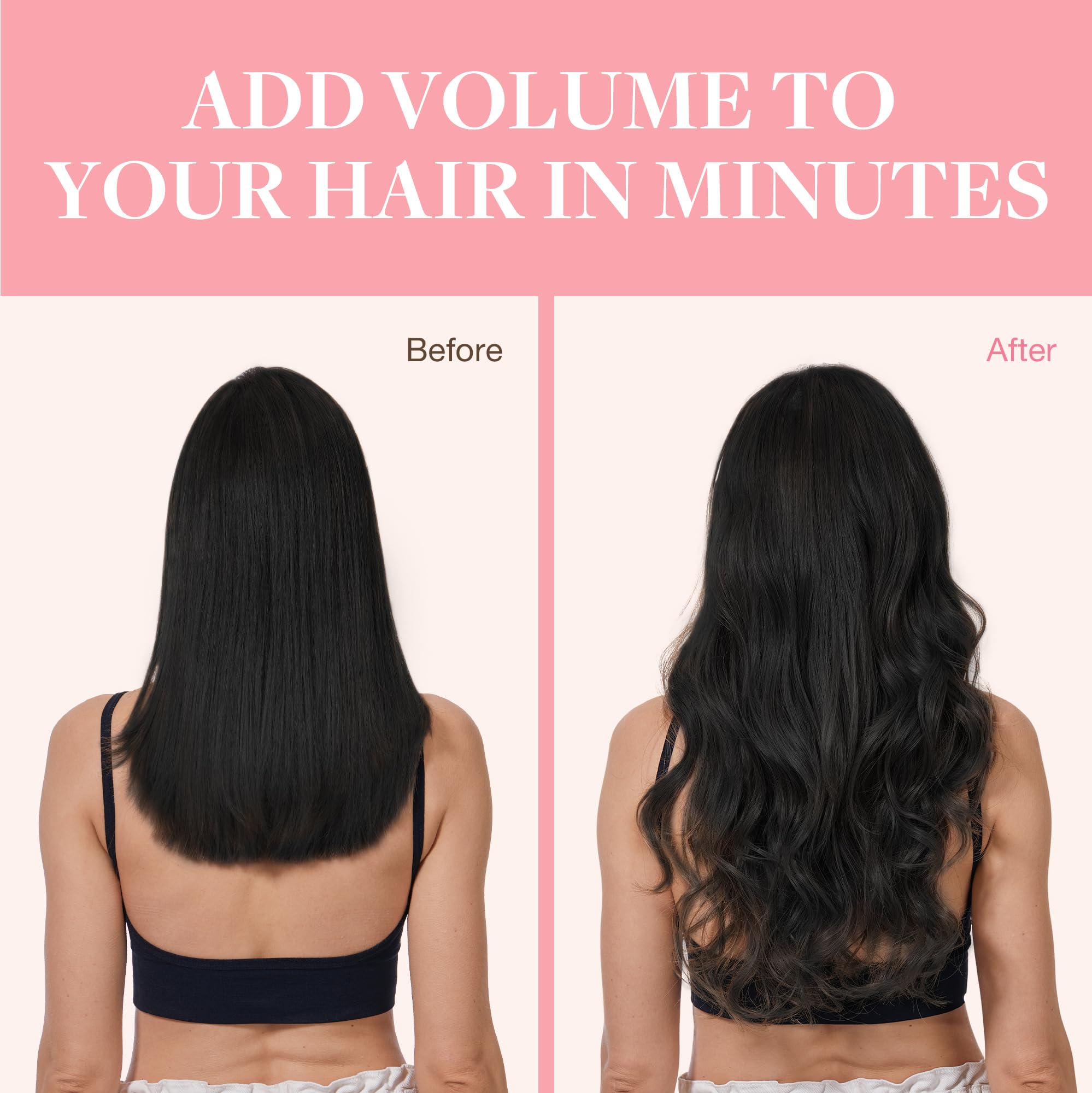 GOO GOO clip-in extensions heat-safe up to 250F for styling.