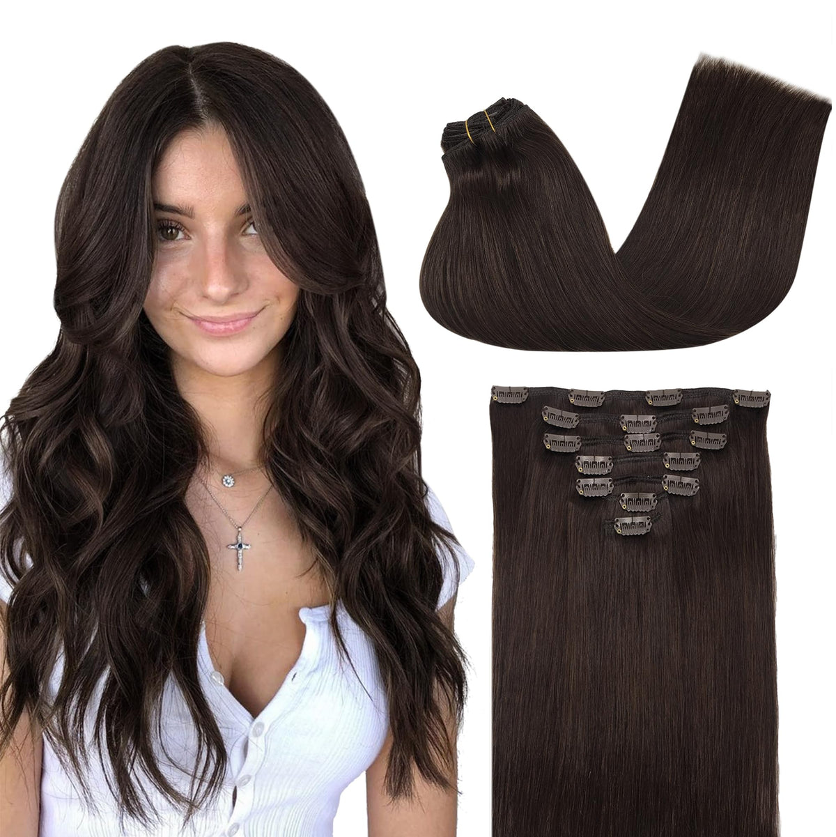 GOO GOO clip in hair extensions real human hair 18-inch bundles for natural volume.
