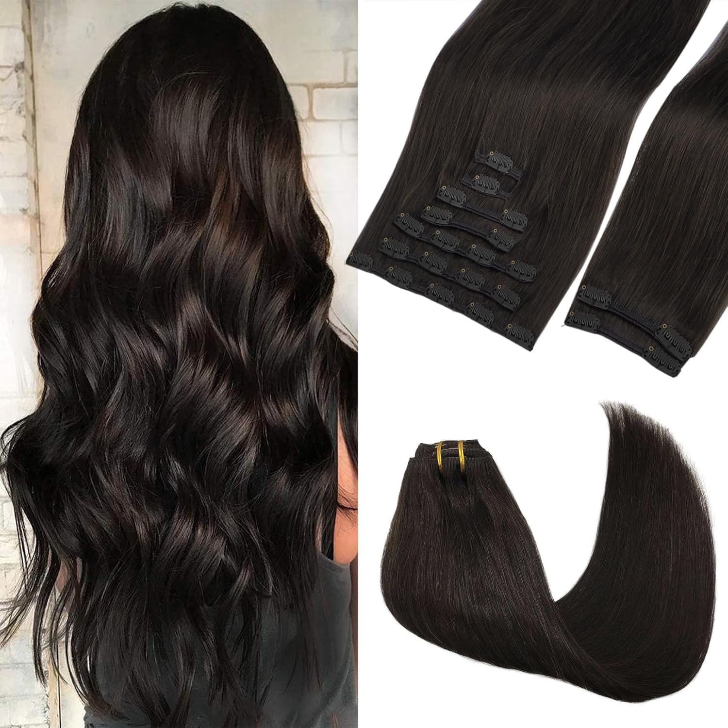GOO GOO clip-in hair extensions Real Human Hair blend for natural volume