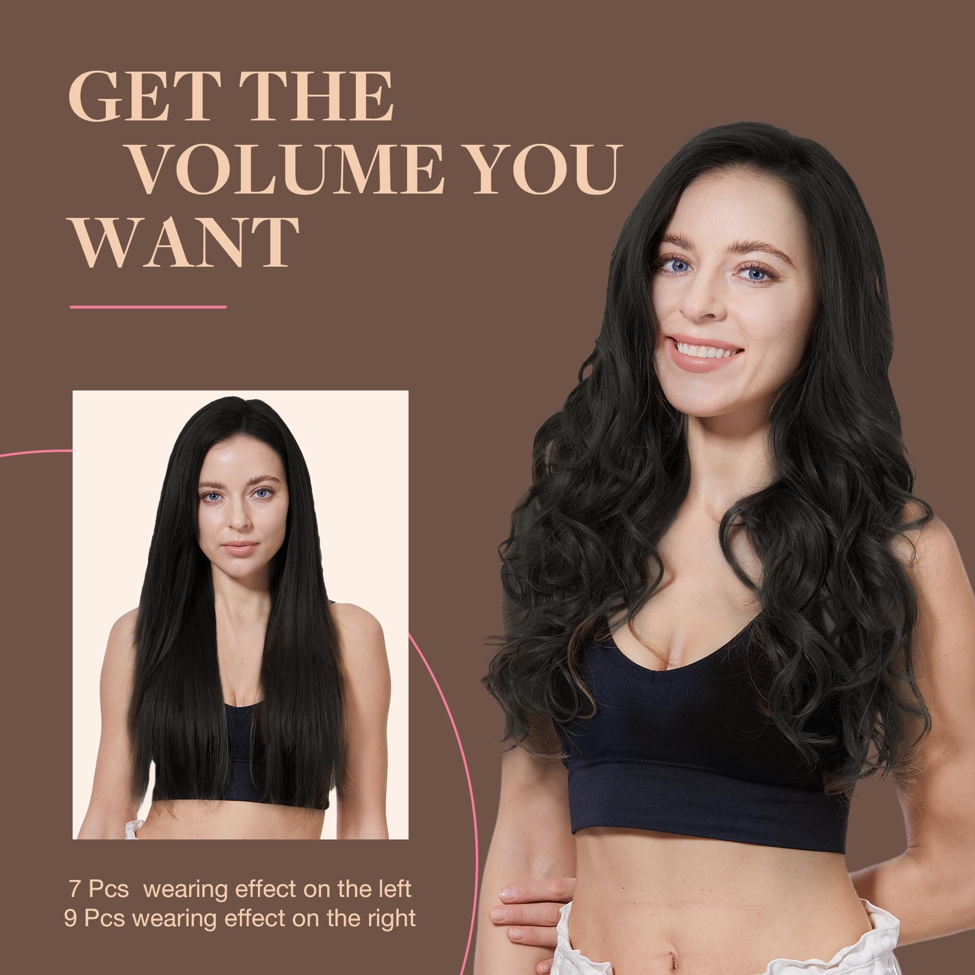 GOO GOO heat-styling ready extensions shown with styling options and tools.