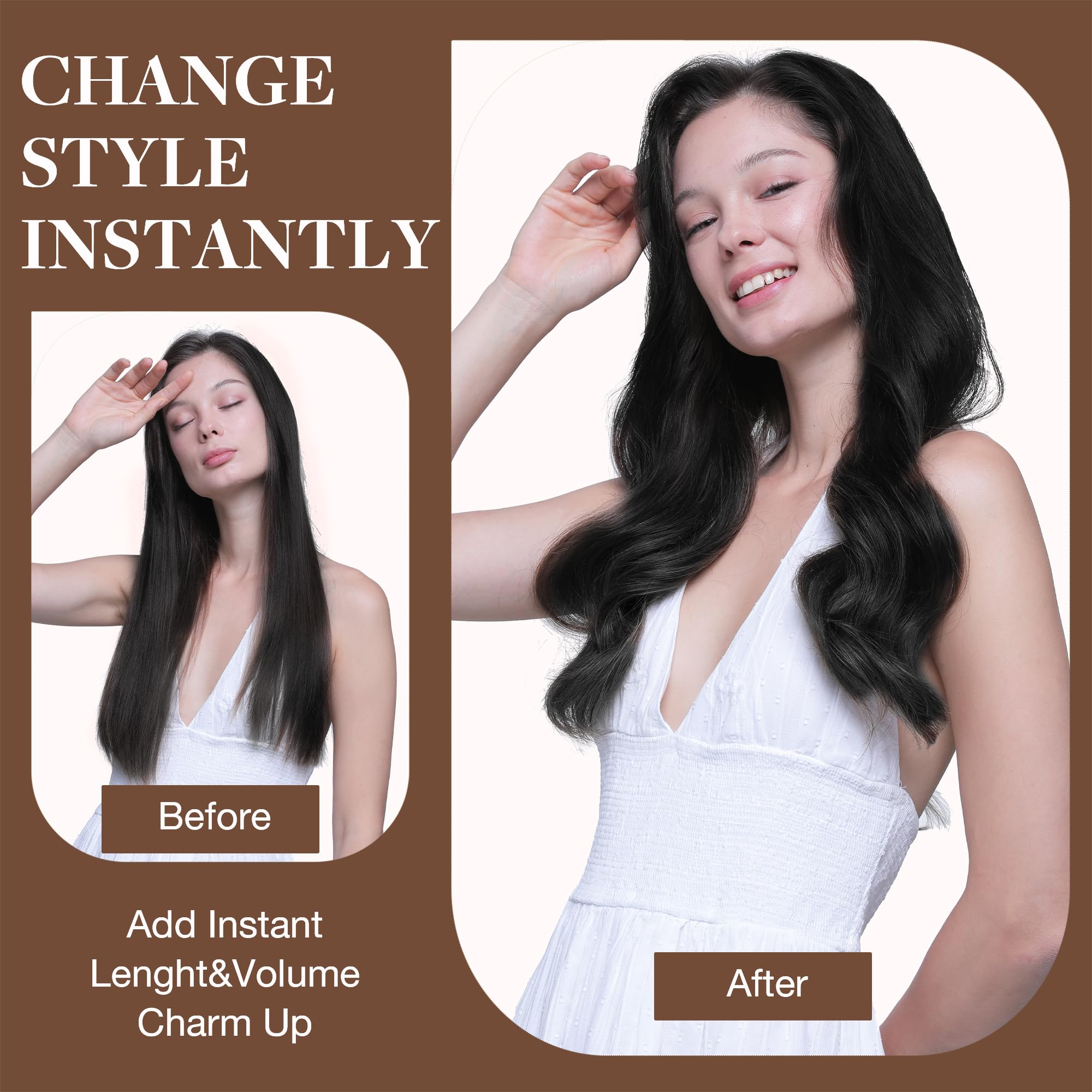 GOO GOO model wearing clip-in look demonstrates easy daily wear