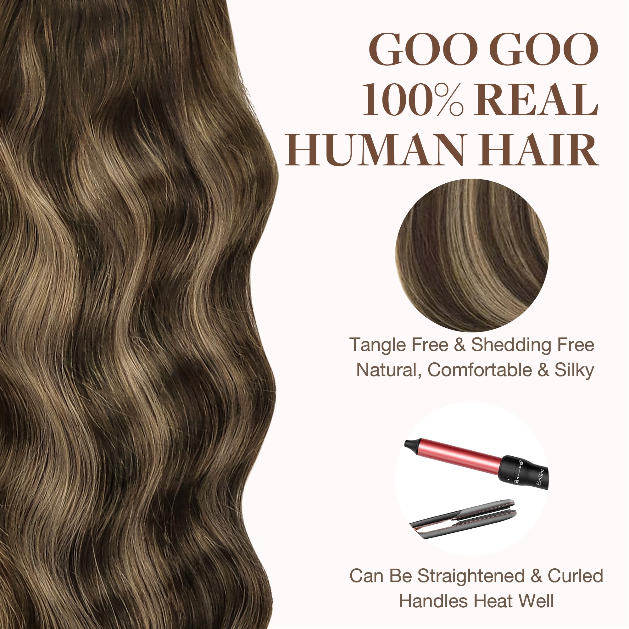 Extensiones GOO GOO tape-in Remy, cuidado suave para mayor durabilidad.