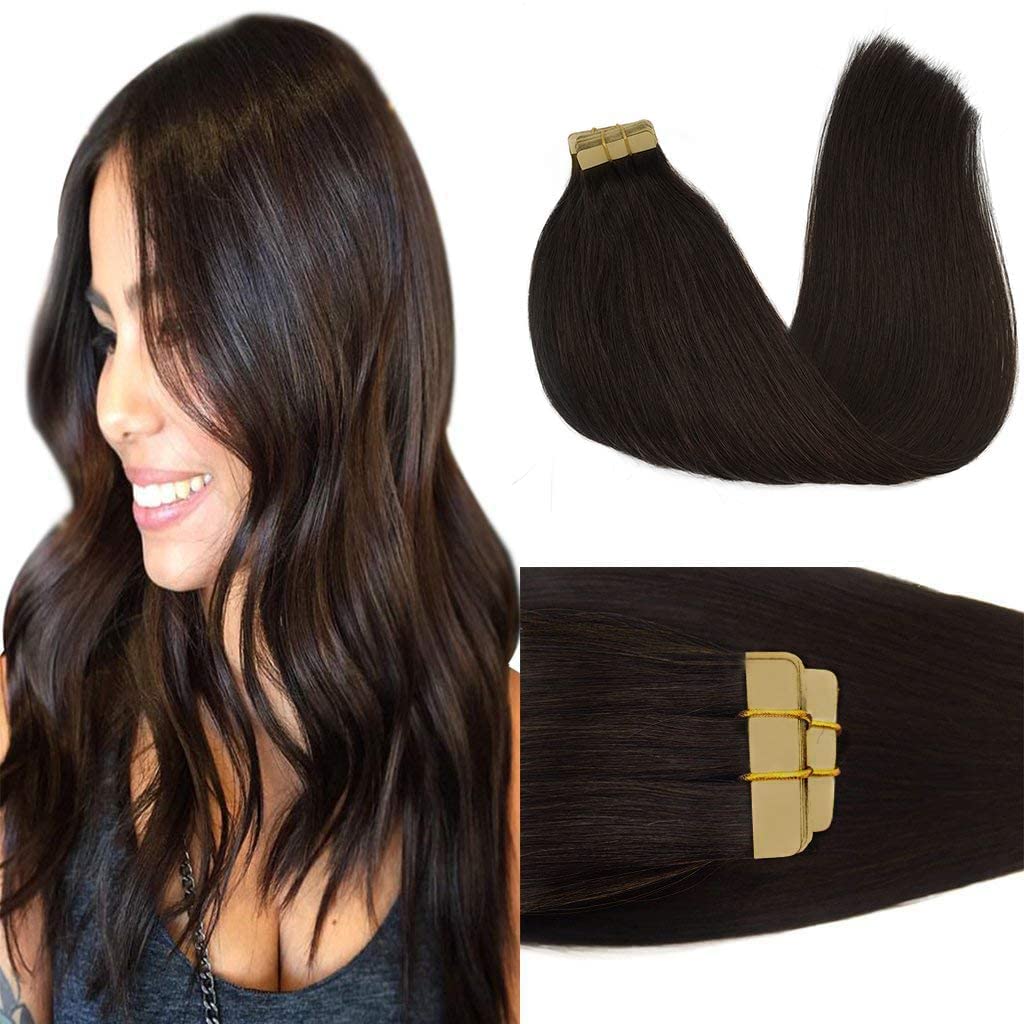 GOO GOO tape-in extensions skin-weft close-up for seamless natural blending.