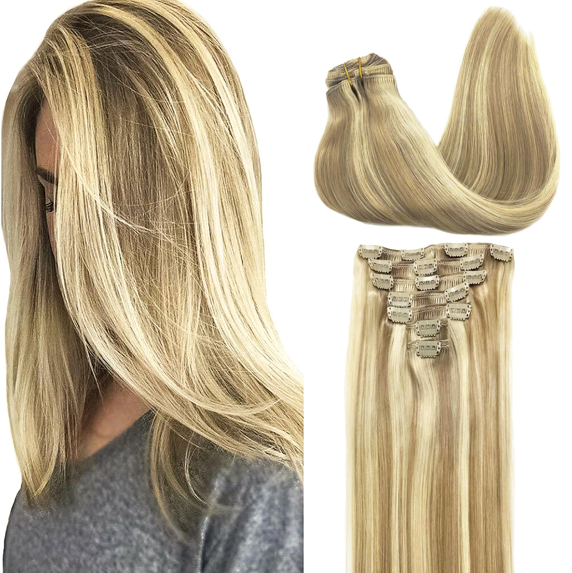 GOO GOO clip-in extensions in real human hair for natural blend.