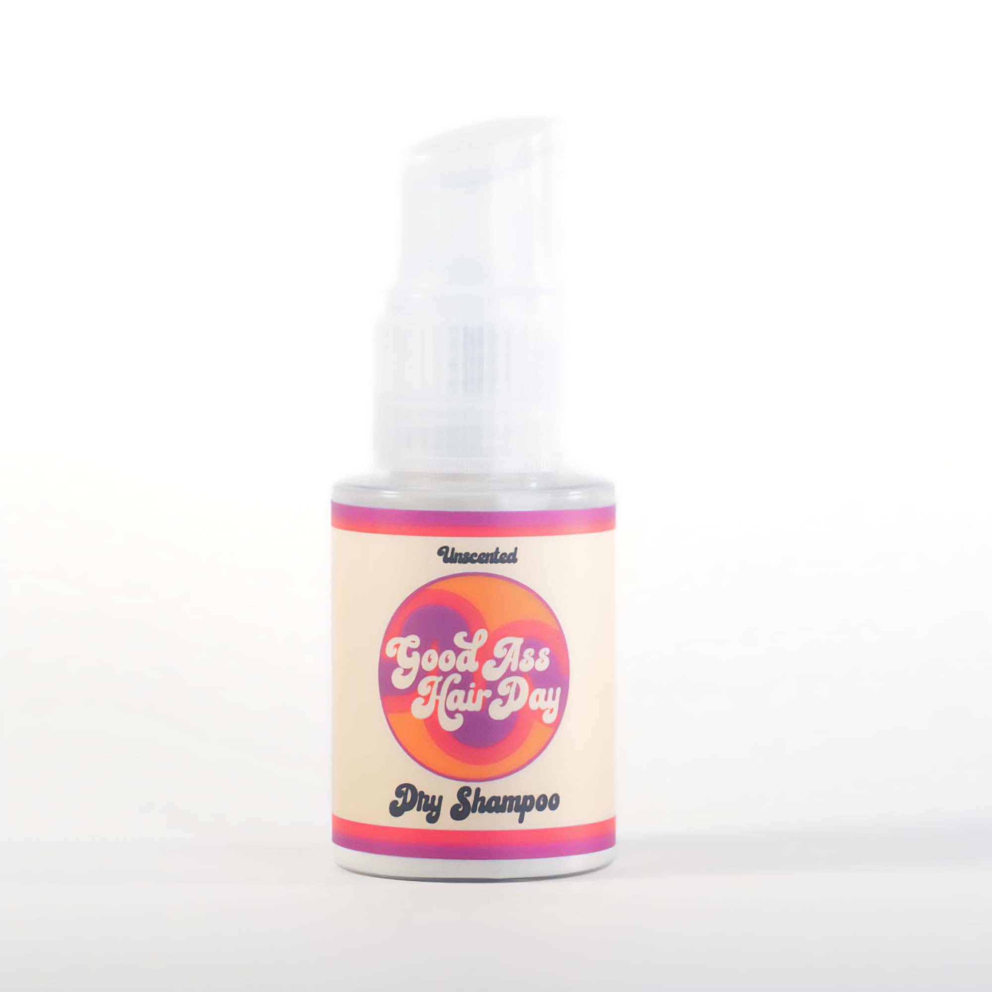Good Ass Hair Day Dry Shampoo Powder bottle shows oil-absorption at roots for refreshed hair.