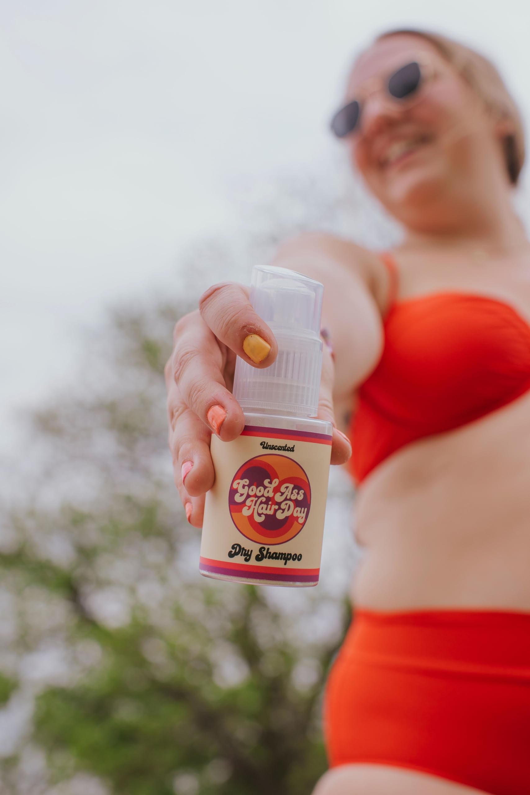 Good Ass Hair Day Dry Shampoo Powder label details unscented formula and ingredients.