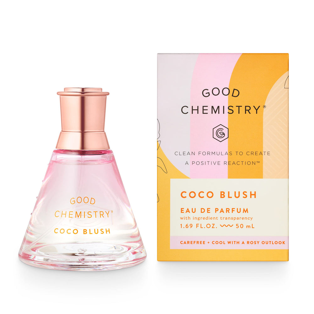 Good Chemistry Coco Blush bottle front view, tropical fragrance for daily wear