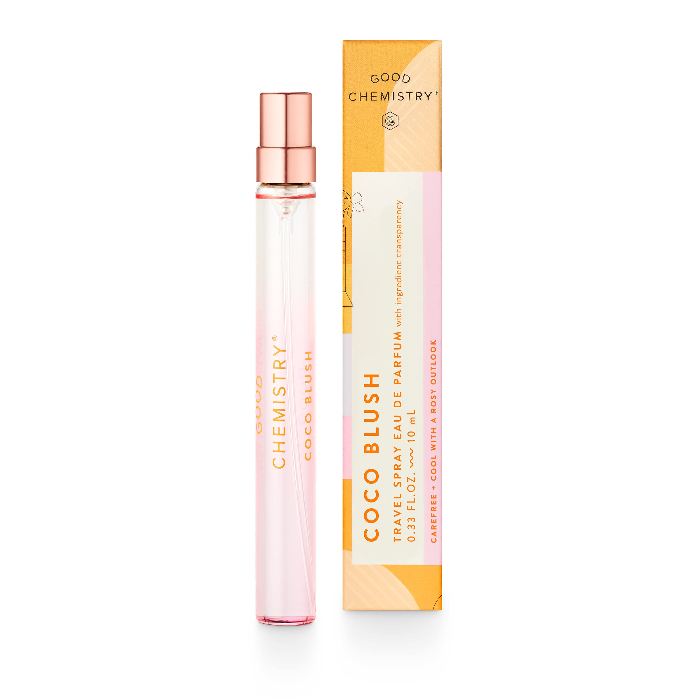 Good Chemistry Coco Blush travel spray bottle designed for on-the-go fragrance.