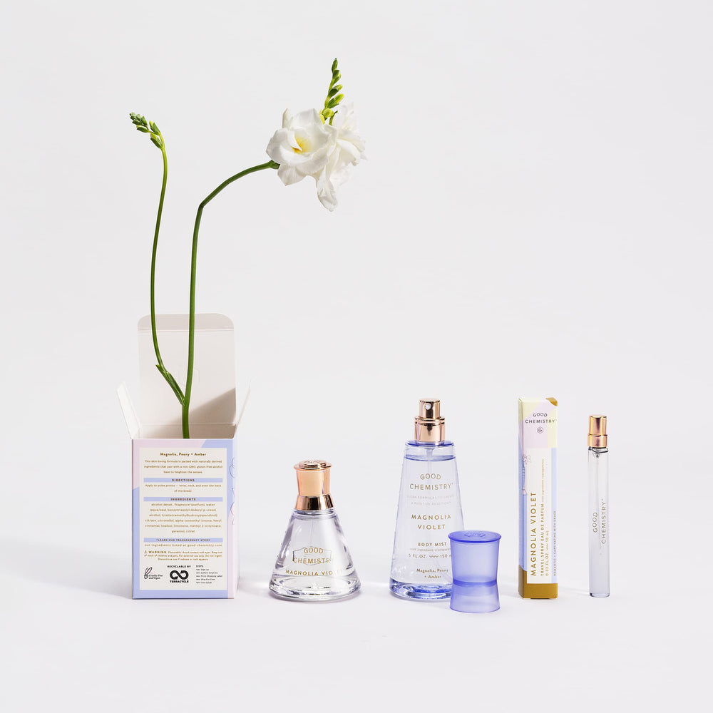 Good Chemistry Magnolia Violet layering idea for customizable scent profiles