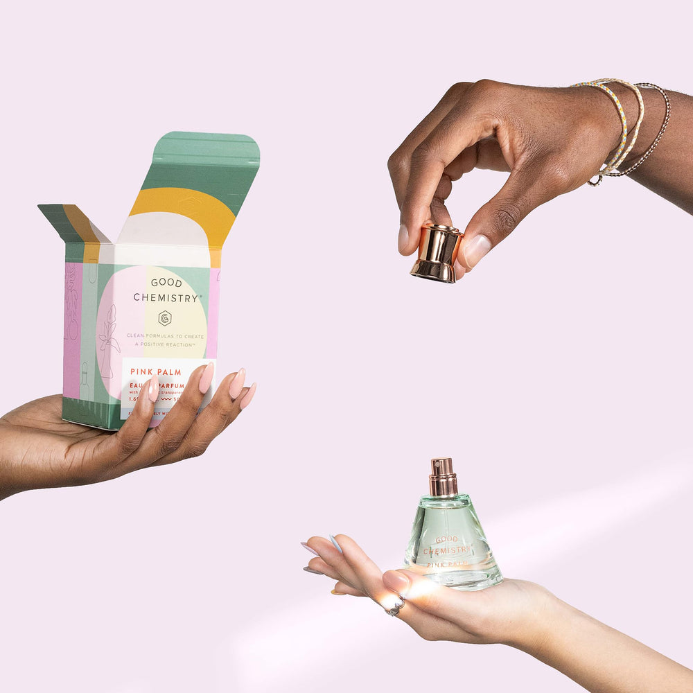 Good Chemistry Pink Palm on wrist application for a wearable, refreshing aroma