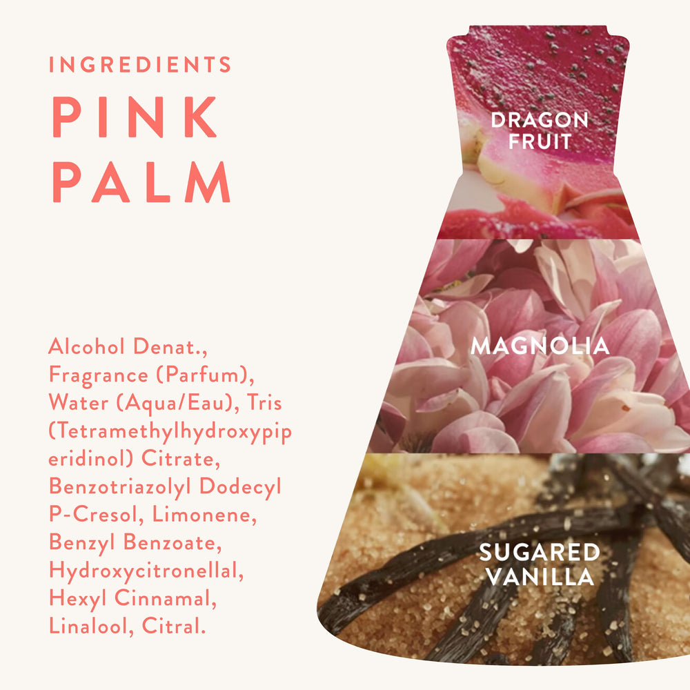 Good Chemistry Pink Palm travel spray closeup scent captures fruity notes