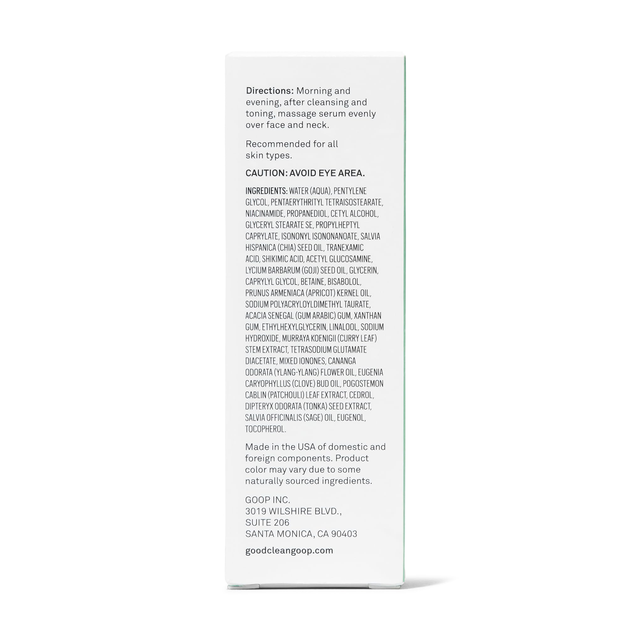 Good Clean Goop Healthy Aging Serum ingredients-packaging communicates vegan cruelty-free skincare.