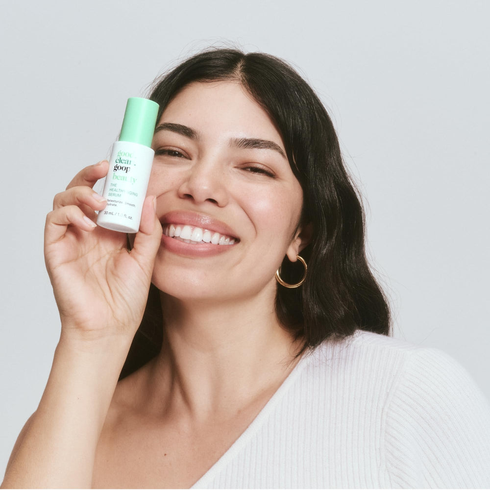 Good Clean Goop Healthy Aging Serum tranexamic acid closeup emphasizes brightening support for even tone.