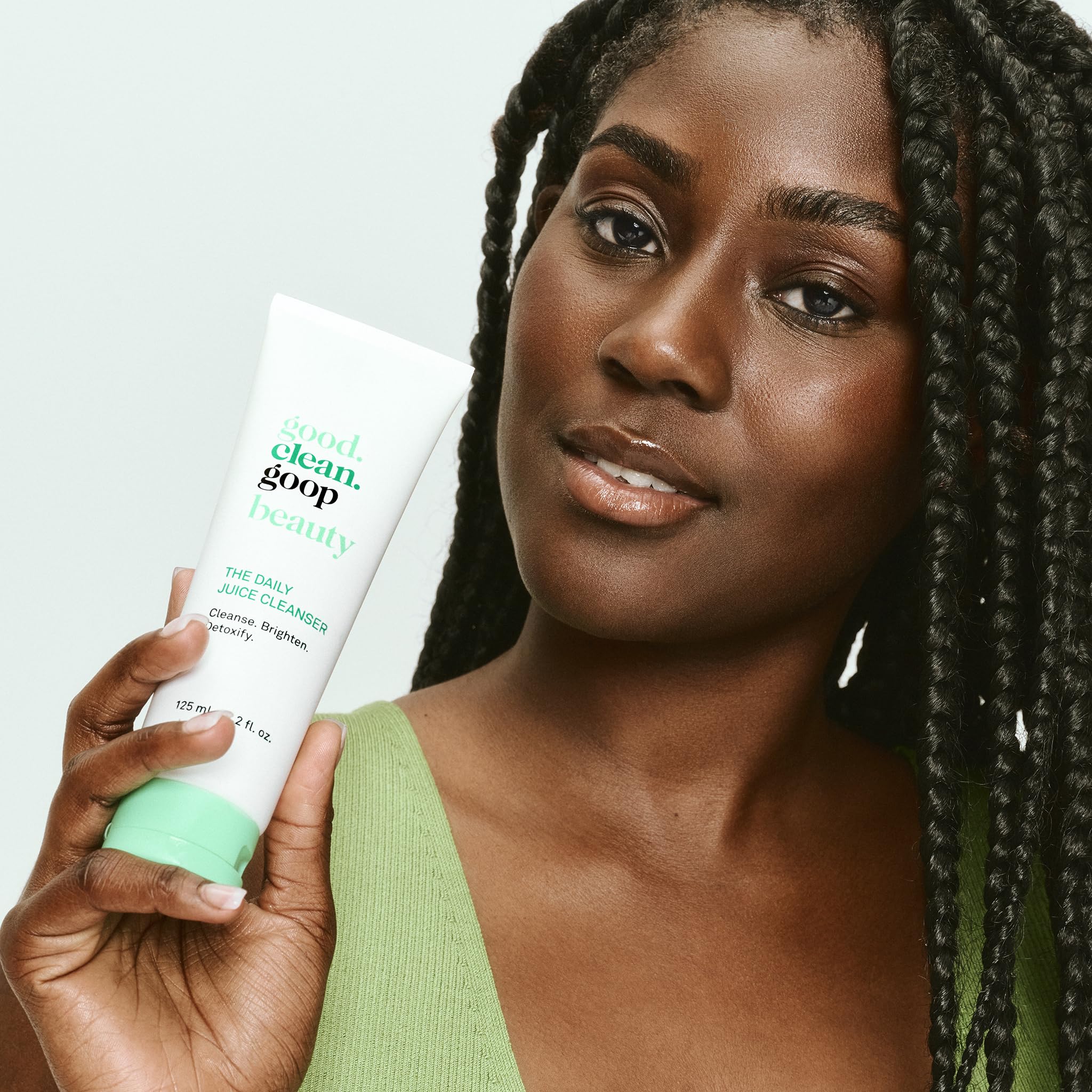 good.clean.goop daily juice cleanser cruelty-free vegan ingredients highlighted on packaging.