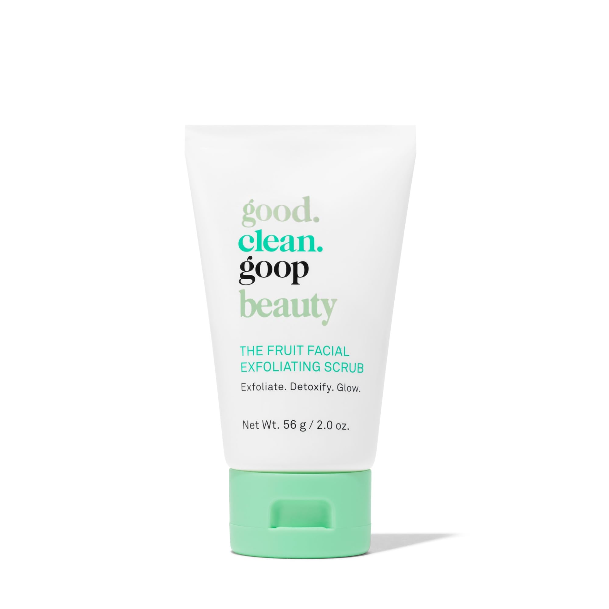 good.clean.goop Fruit Scrub bottle pour demonstrates easy dispensing for quick exfoliation