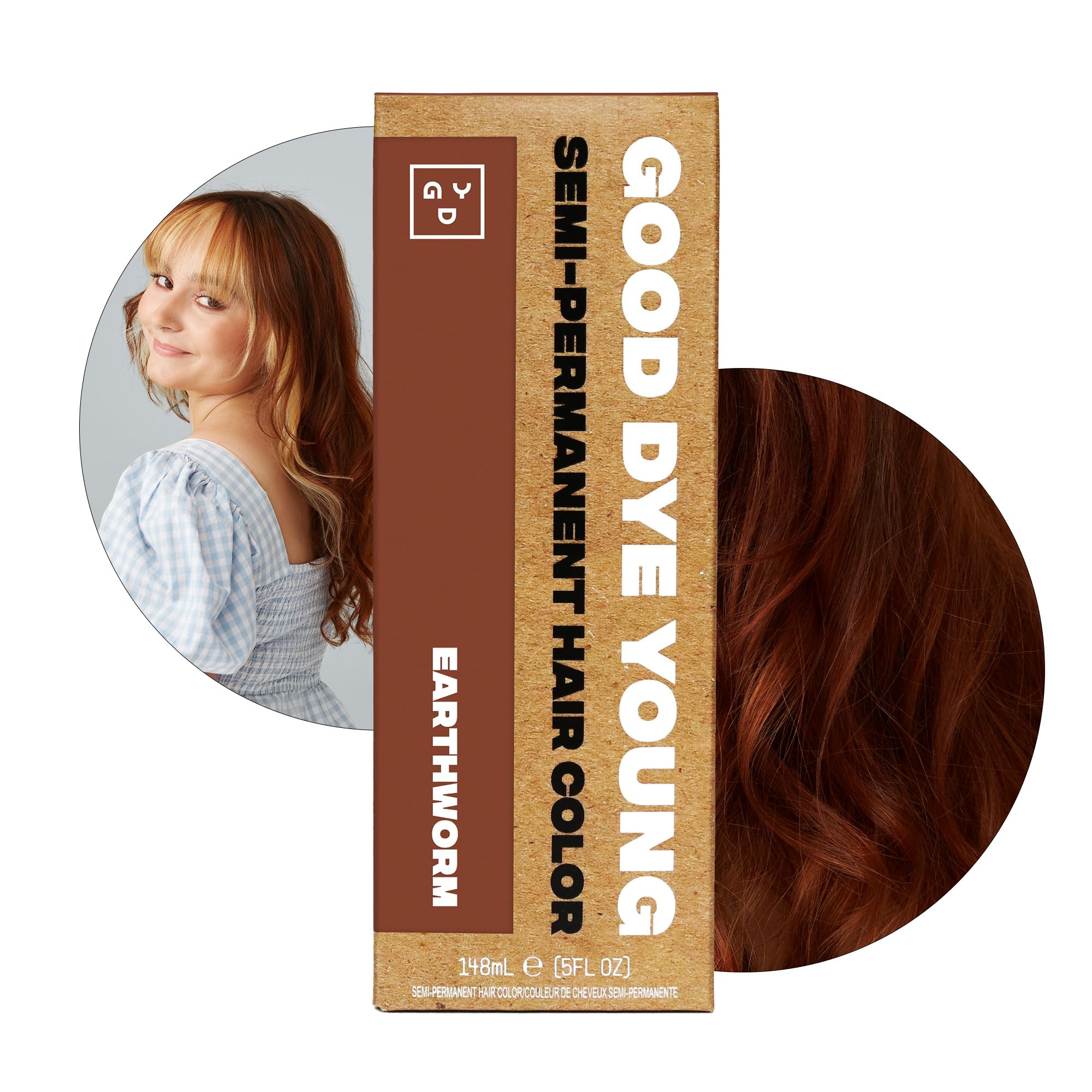 Good Dye Young Earthworm bottle closeup shows vegan semi-permanent color with conditioning.