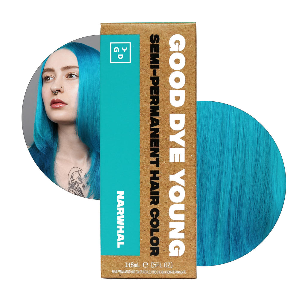 Good Dye Young Narwhal teal dye bottle for bold color application.