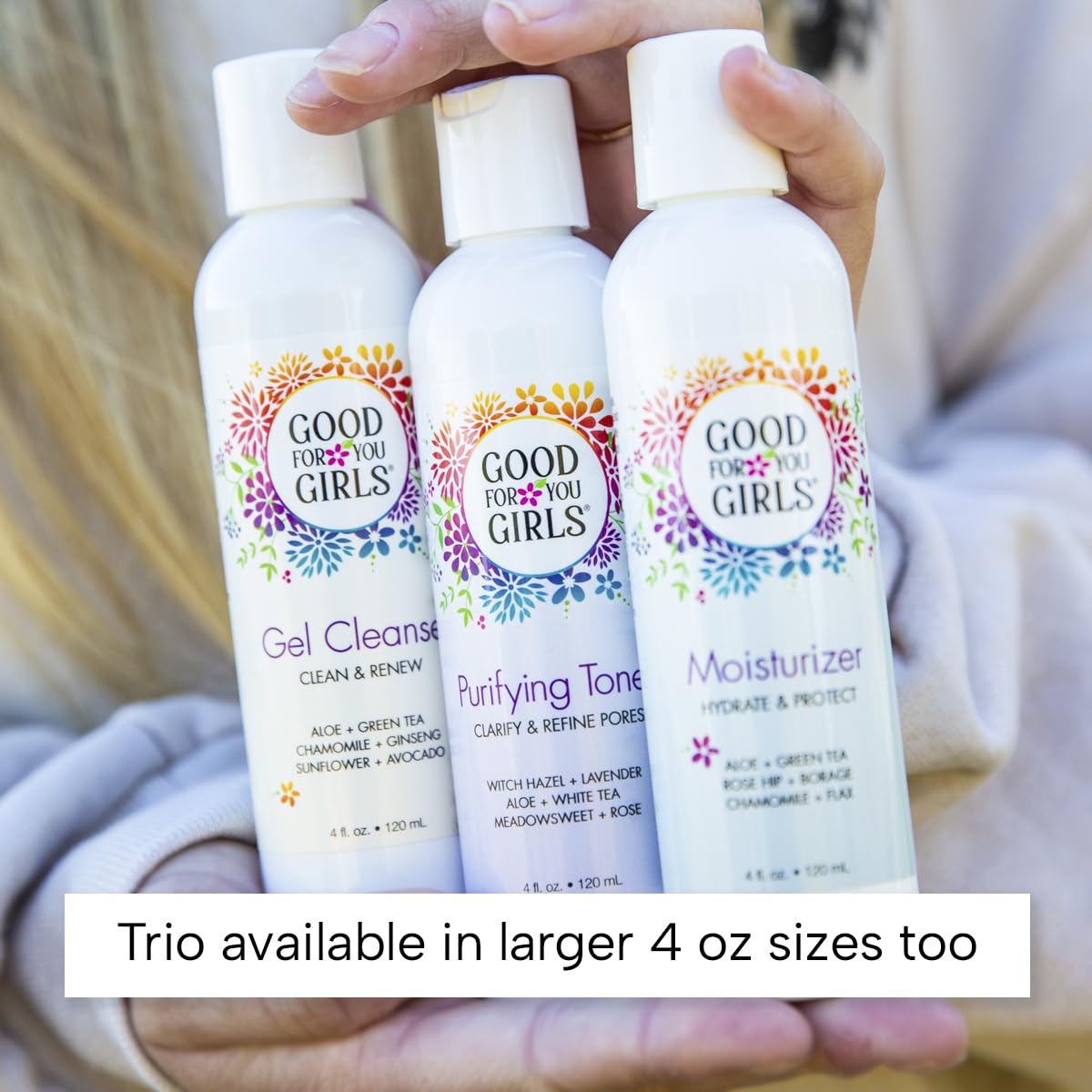 Good For You Girls ingredients close-up highlights natural, plant-based components.