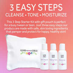 Good For You Girls kit packaging display shows easy three-step routine.