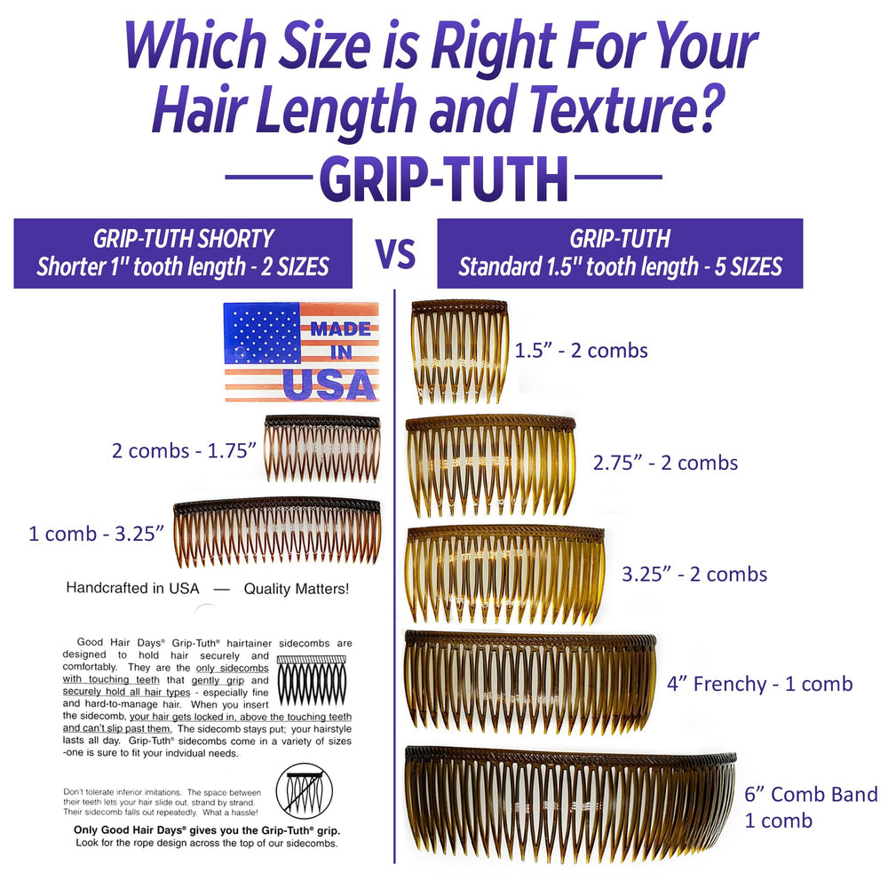 Good Hair Days Grip-Tuth Combs black set provides versatile two-piece styling.