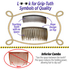 Good Hair Days Grip-Tuth Combs in hair demonstrating secure grip for updos.