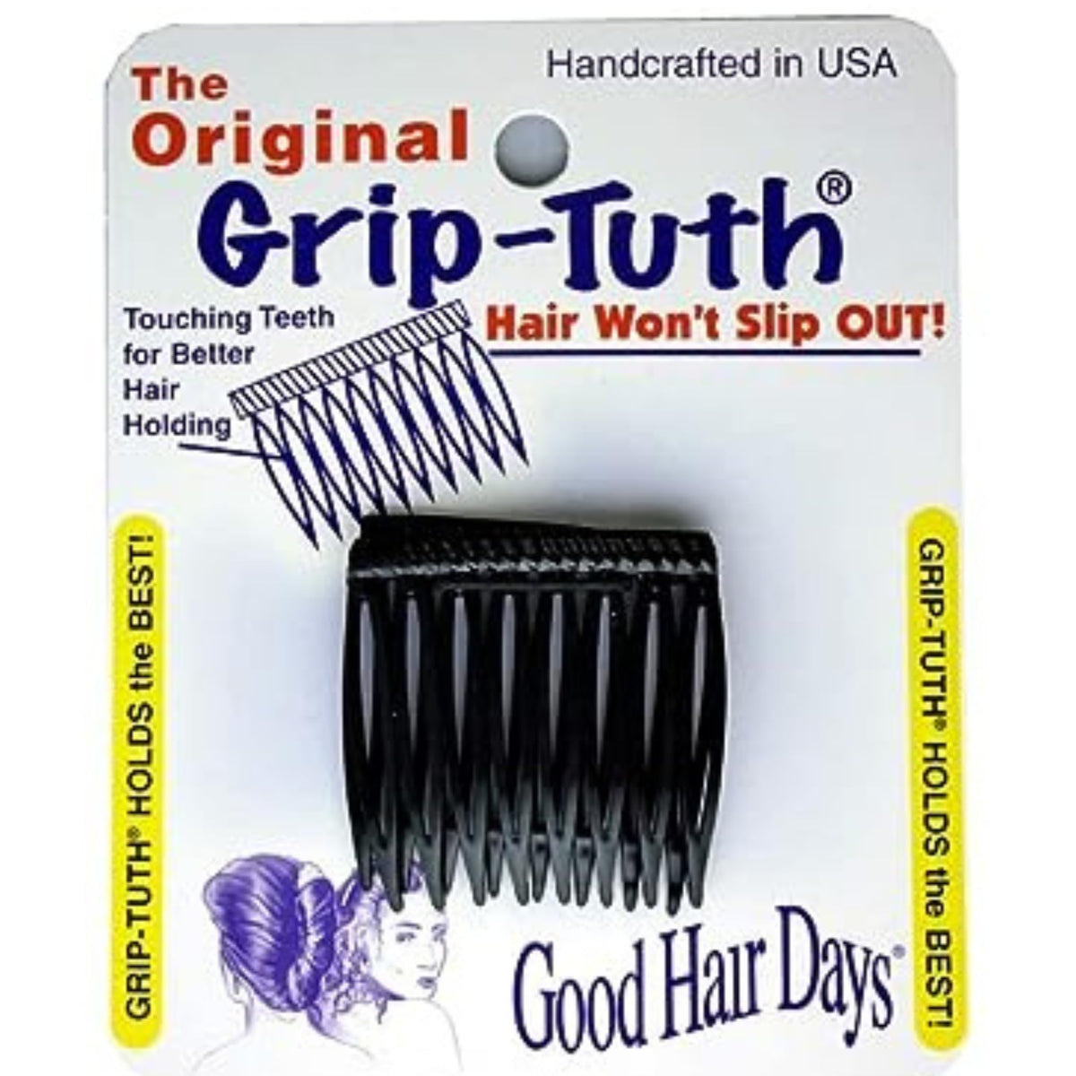 Good Hair Days Grip-Tuth Tuck Comb side view demonstrates secure everyday hold.
