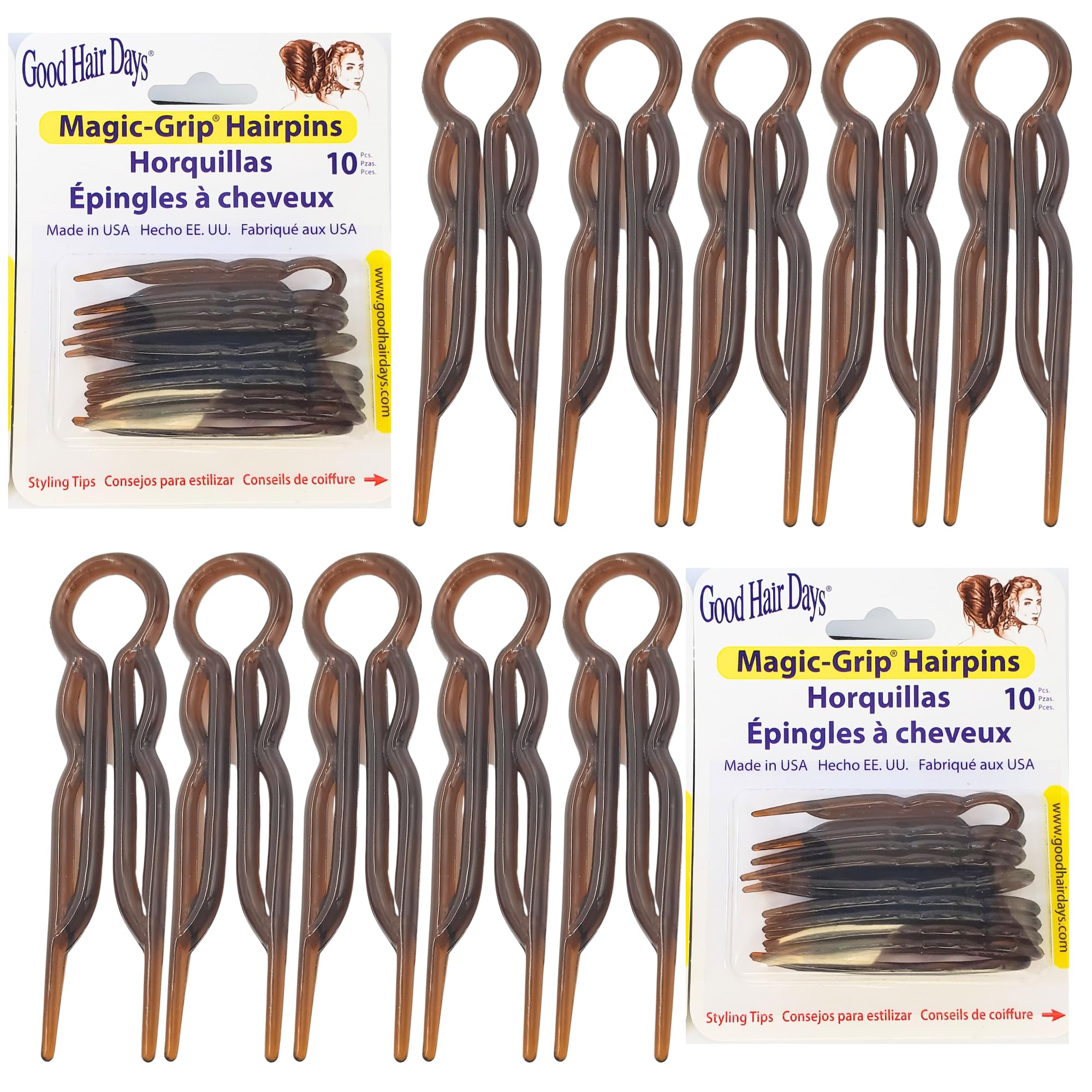 Good Hair Days hair pins closeup showcases the magic grip for secure styling