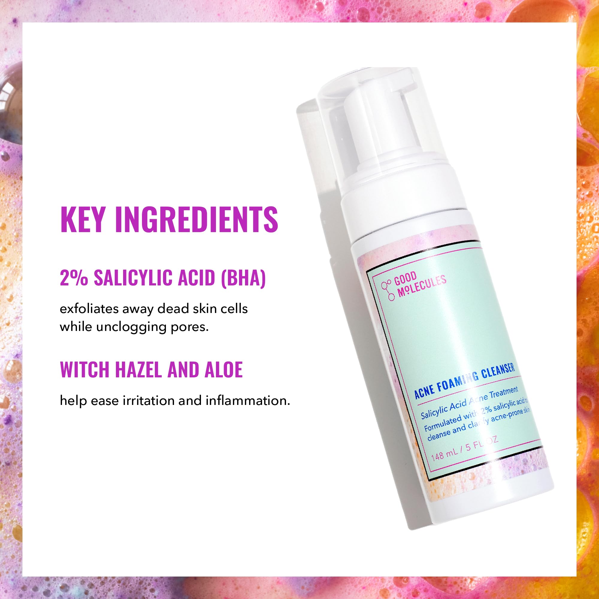 Good Molecules Acne Foaming Cleanser with witch hazel and aloe soothes irritation