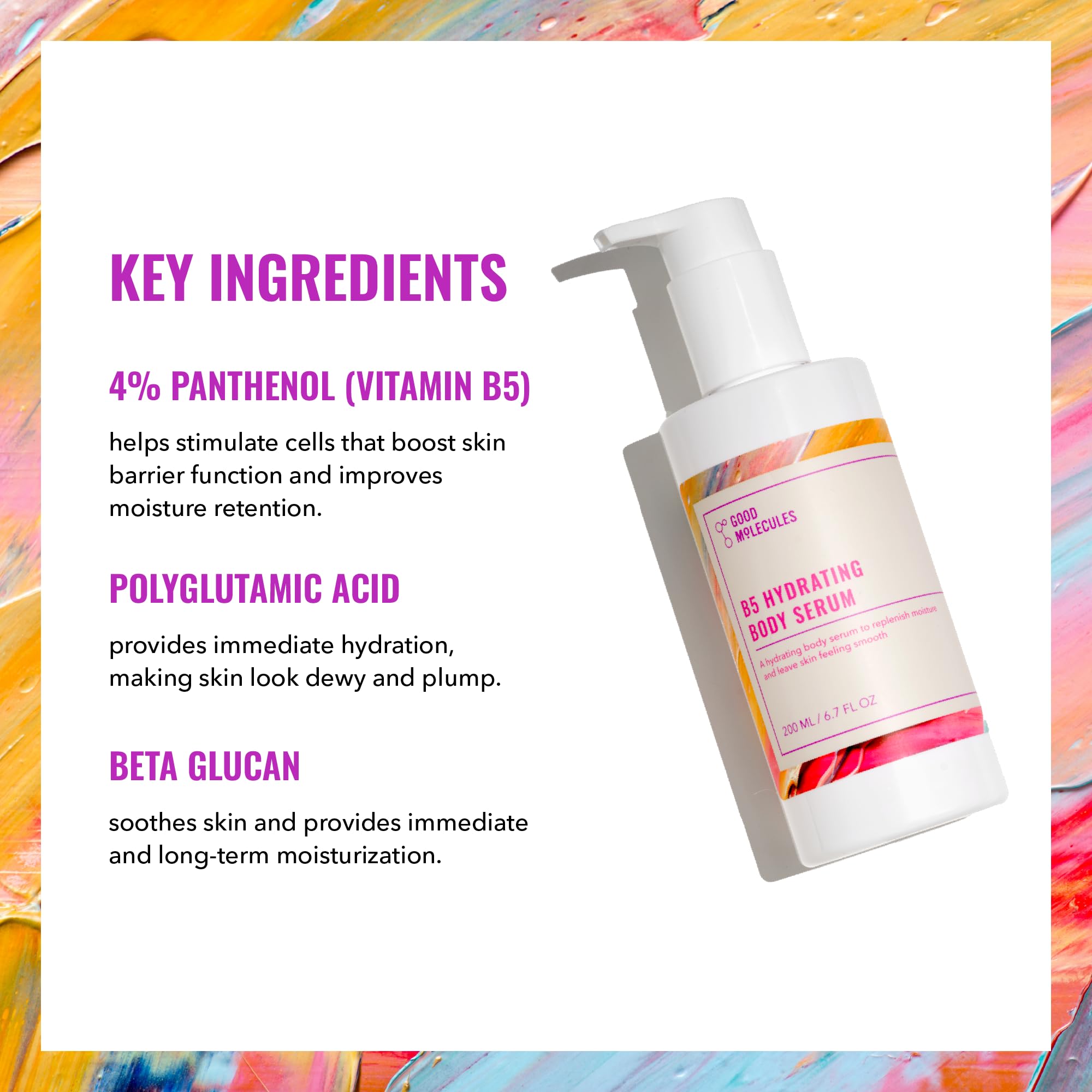 Close-up of clear gel from Good Molecules B5 Hydrating Body Serum on skin for instant moisture.