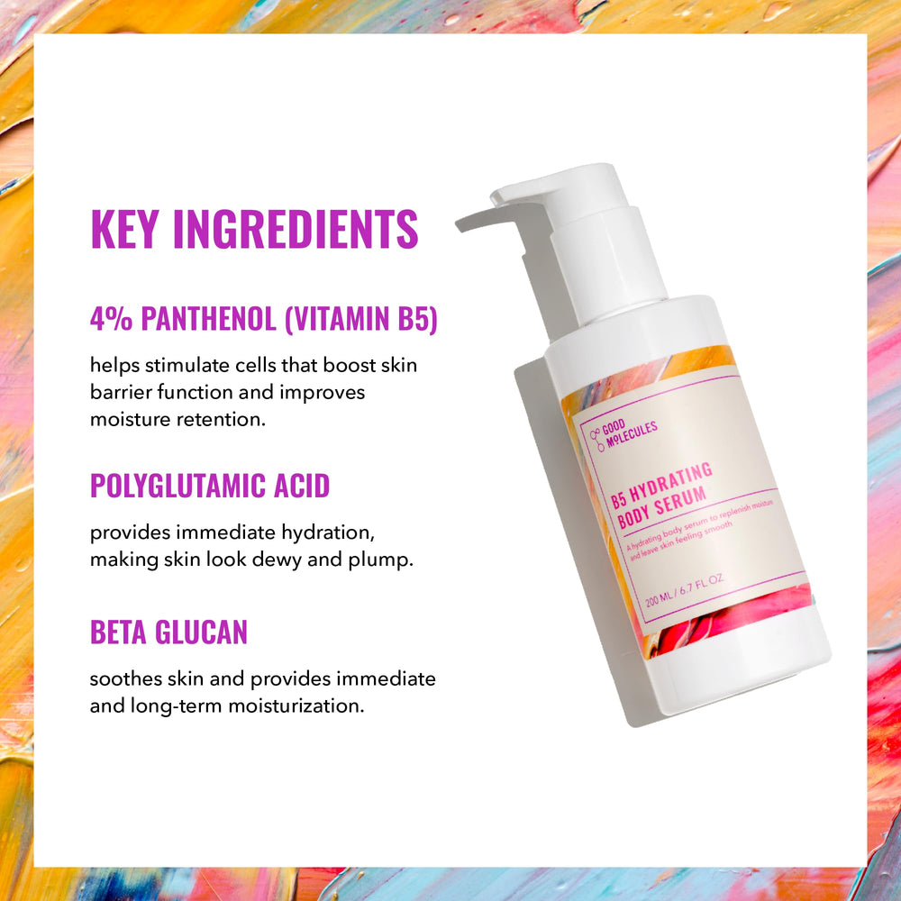 Close-up of clear gel from Good Molecules B5 Hydrating Body Serum on skin for instant moisture.