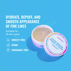 Good Molecules caffeine energizing hydrogel eye patches being applied on under-eye area for depuffing.