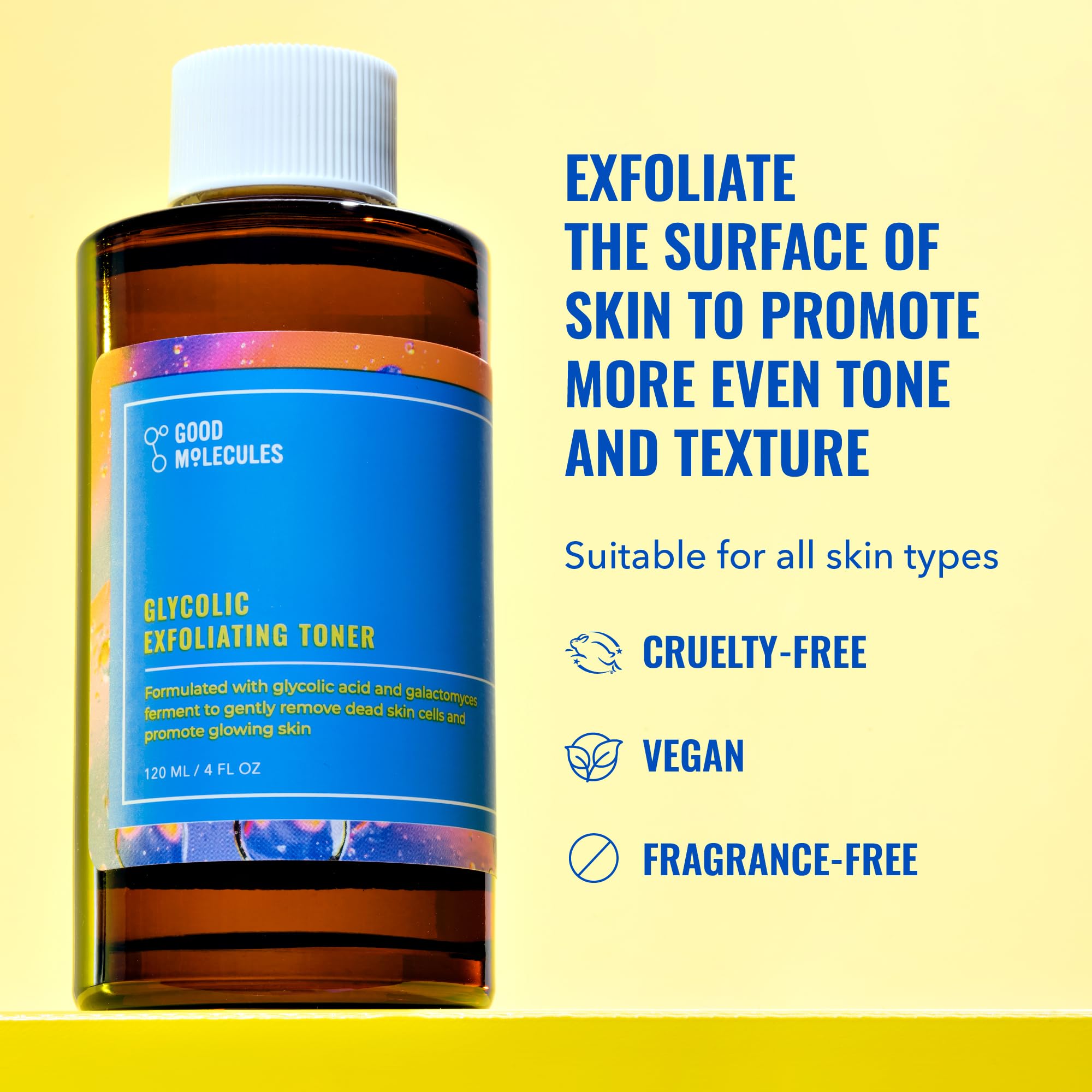 Applying Good Molecules Glycolic Exfoliating Toner onto skin using a cotton pad.