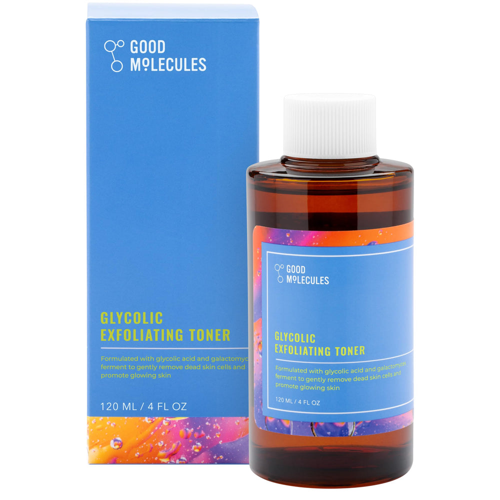 Good Molecules Glycolic Exfoliating Toner in a sleek bottle, designed for brighter skin.