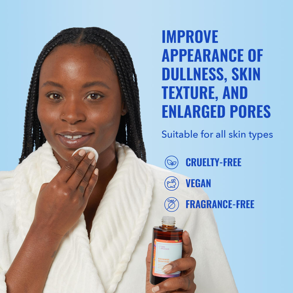 Good Molecules Toner being applied with a cotton pad for gentle toning.