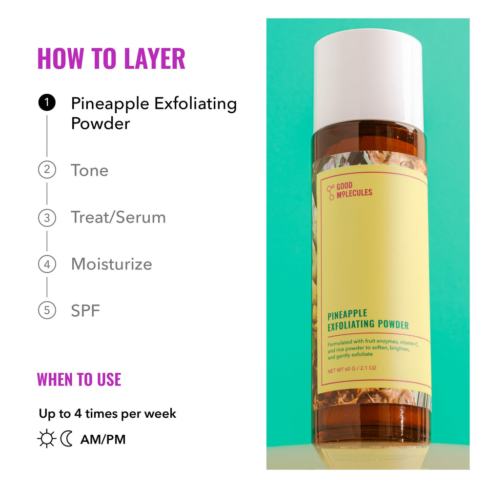 Good Molecules Pineapple Exfoliating Powder ingredient close-up highlights bromelain enzymatic exfoliation.