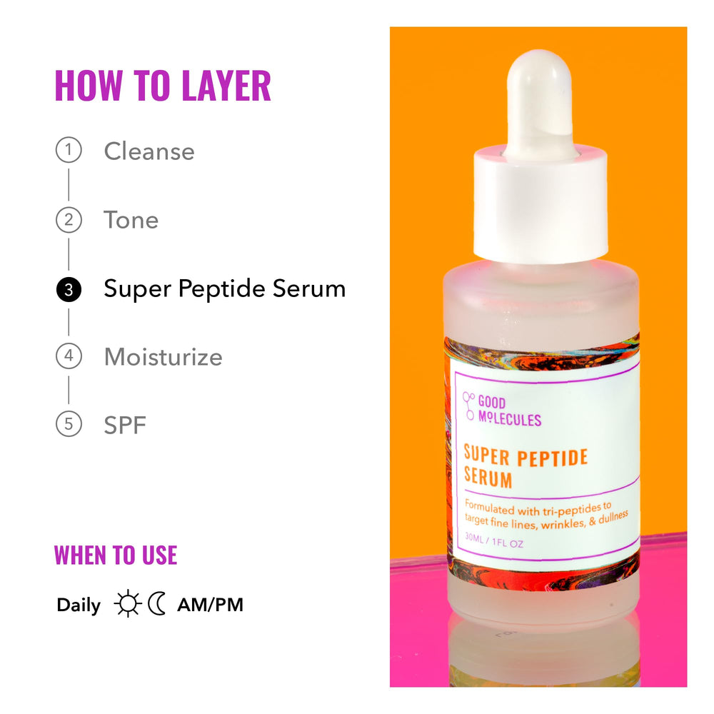 Good Molecules skin-care routine image—morning and night steps with serum.