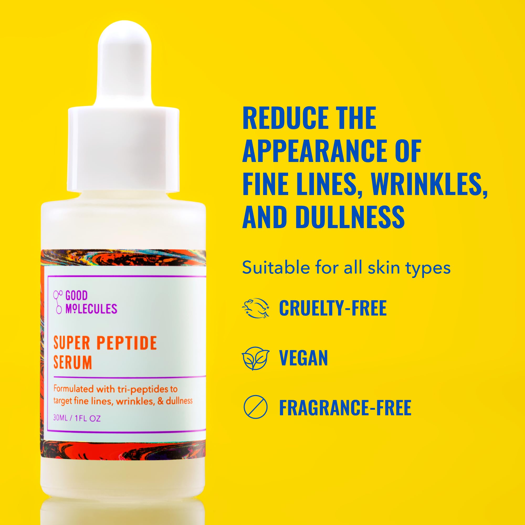 Good Molecules Super Peptide Serum drop dispenser—precise application for peptide benefits.