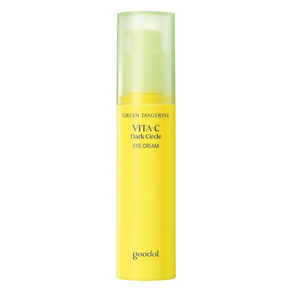 Goodal Green Tangerine Eye Cream tube closeup highlighting brightening under-eye skin.