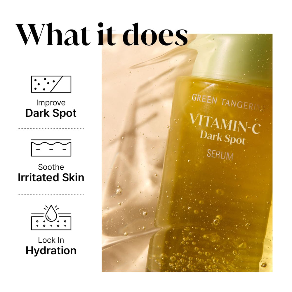 GOODAL Green Tangerine Serum fruit-water illustration emphasizes hydration and antioxidants.