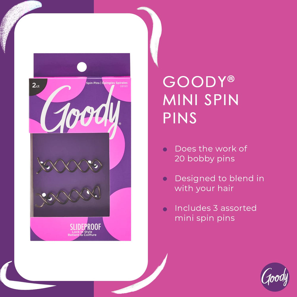 Goody Mini Spin Pins three-step styling instructions for quick looks