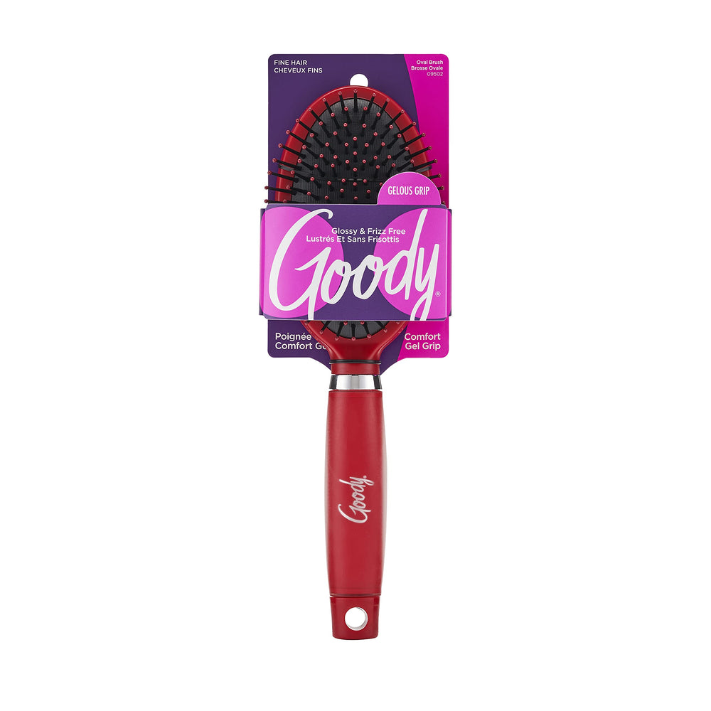 Goody Oval Brush comfort-gel-handle demonstrates ergonomic grip for gentle styling.