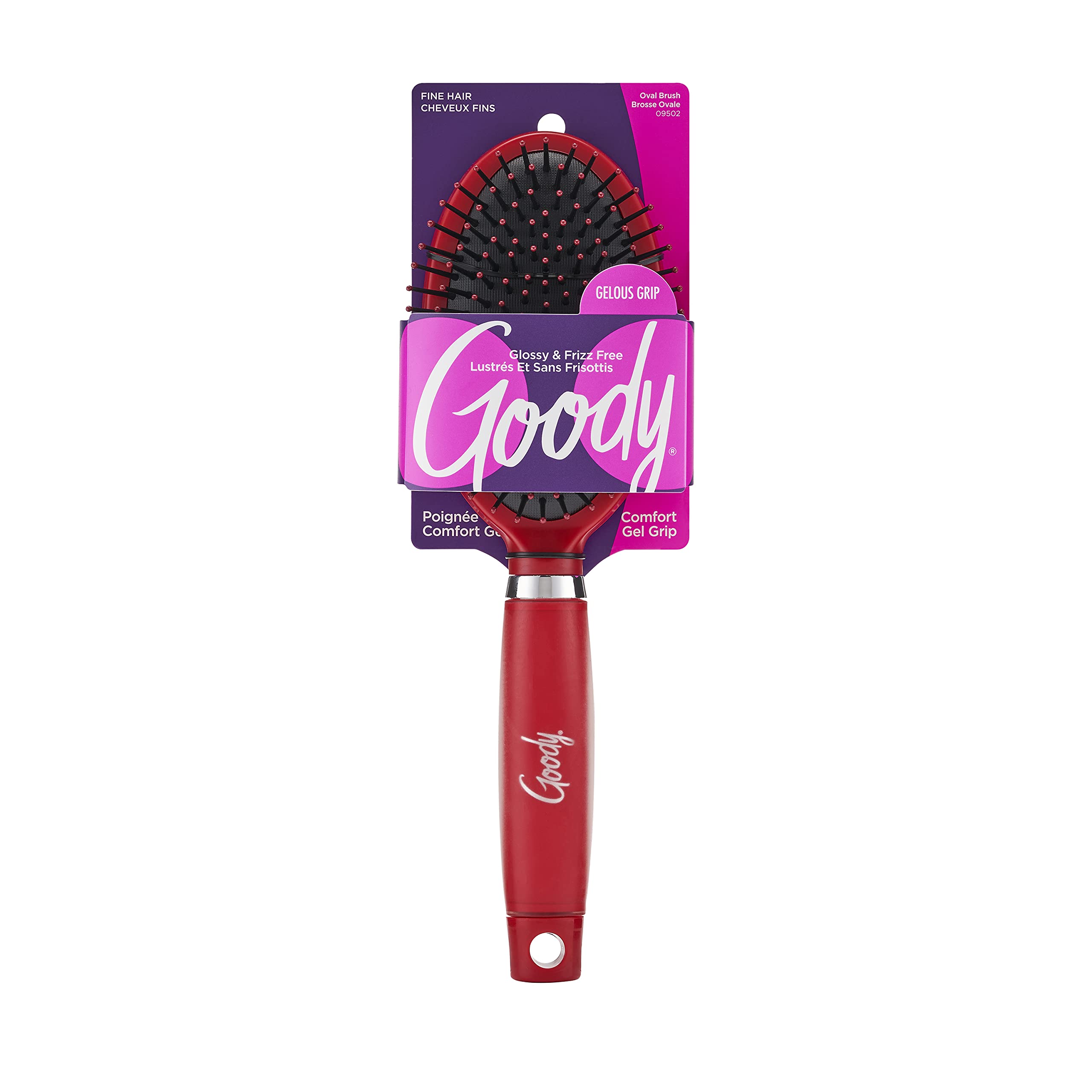 Goody Oval Brush comfort-gel-handle demonstrates ergonomic grip for gentle styling.